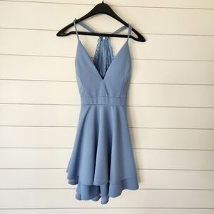 Emerald Sundae Blue Asymmetrical Halter Dress